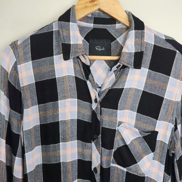 Rails Plaid Blouse Womens Size Small Hunter Onyx Periwinkle Blush soft - Picture 3 of 14